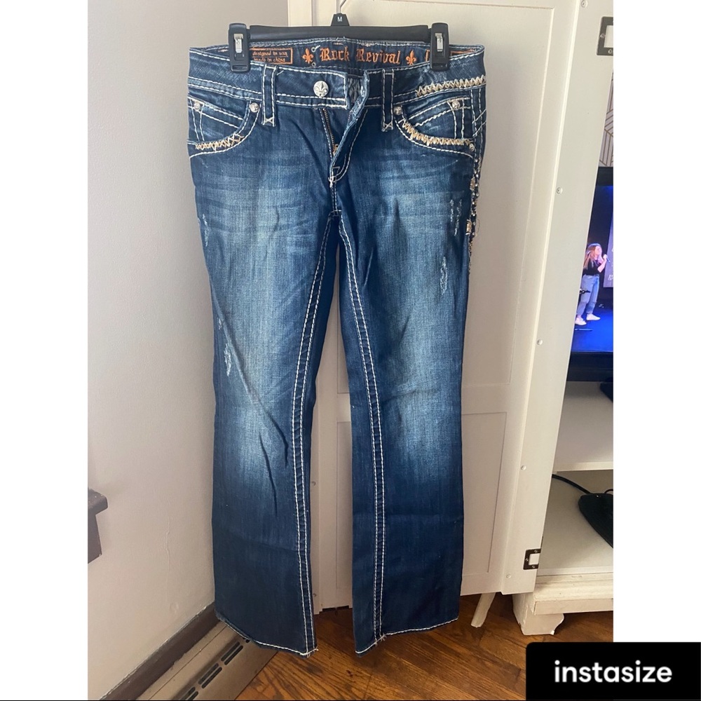 Rock Revival Women's Dark Blue Distressed Bootcut Jeans